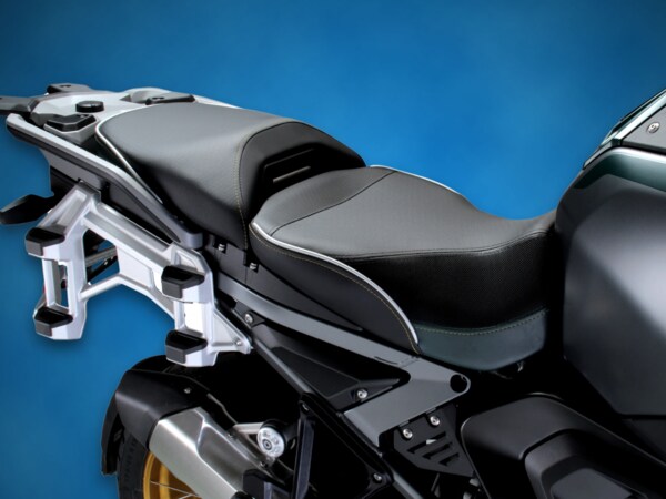 Prototype aftermarket motorcycle seat from Sargent for the BMW R 1300 GSA - shown on the motorcycle.